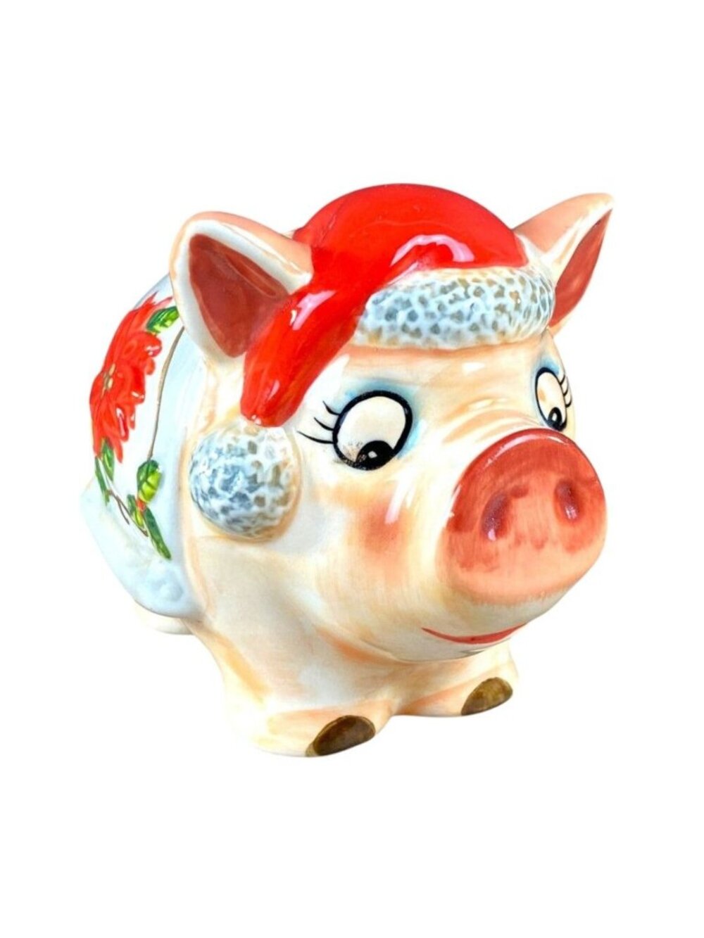 Ceramic Christmas Piggy Bank Save a Nickel Save a Dime Vintage Cracker Barrel